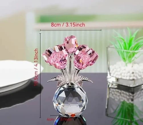 🔥Limited TimePromotion 50% OFF 🌹 Crystal Rose Figurine with Vase – A Colorful Collectible Display❤️