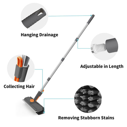 3-in-1 Floor Scrub Brush with Long Handle & 360° Rotating Head