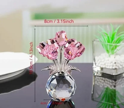 🔥Limited TimePromotion 50% OFF 🌹 Crystal Rose Figurine with Vase – A Colorful Collectible Display❤️