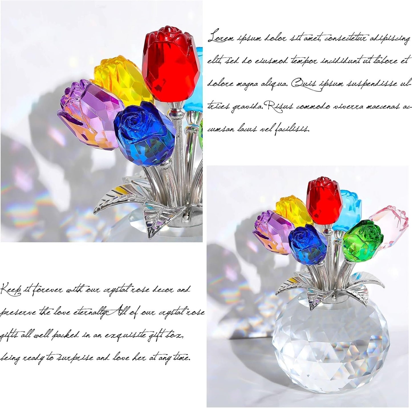 🔥Limited TimePromotion 50% OFF 🌹 Crystal Rose Figurine with Vase – A Colorful Collectible Display❤️