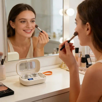 💝✨Ultrasonic Rechargeable Contact Lens Cleaner with Vanity Mirror - Portable Case for Hard & Soft Lenses