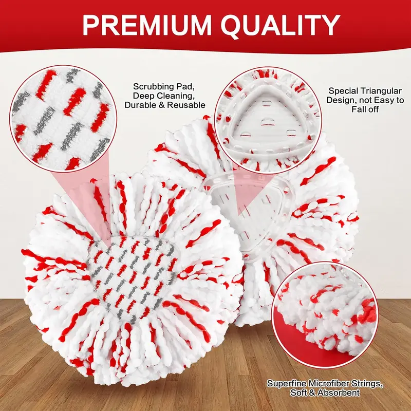 🔥Limited TimePromotion 50% OFF🔥 3 Pack Spin Mop Refill Heads with Built-in Scrubber Pads