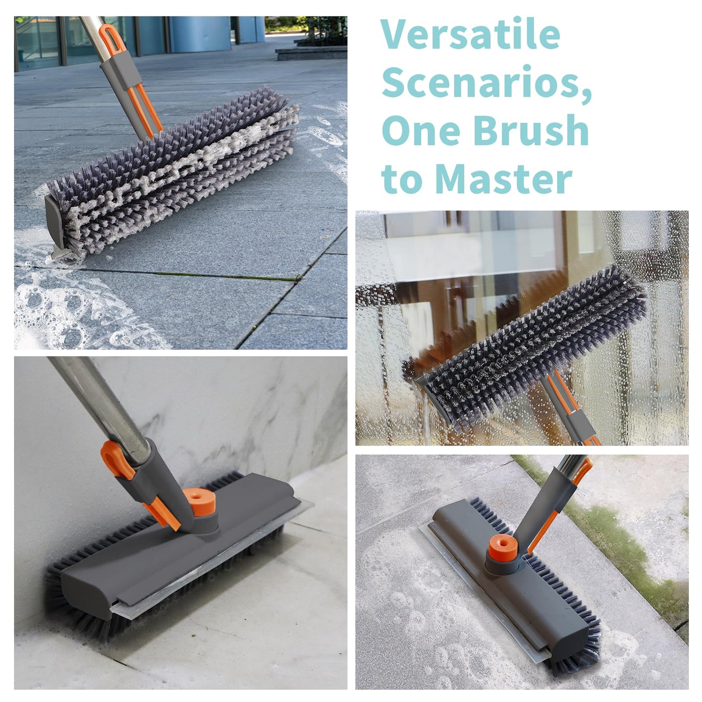 3-in-1 Floor Scrub Brush with Long Handle & 360° Rotating Head