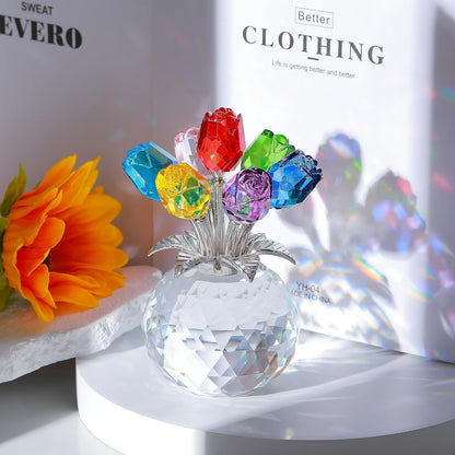 🔥Limited TimePromotion 50% OFF 🌹 Crystal Rose Figurine with Vase – A Colorful Collectible Display❤️