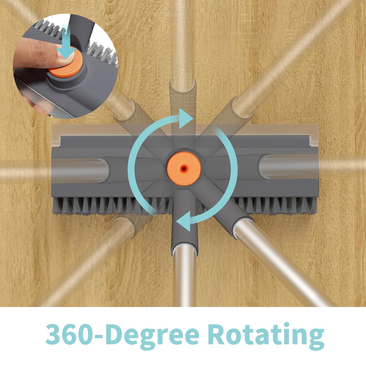 3-in-1 Floor Scrub Brush with Long Handle & 360° Rotating Head