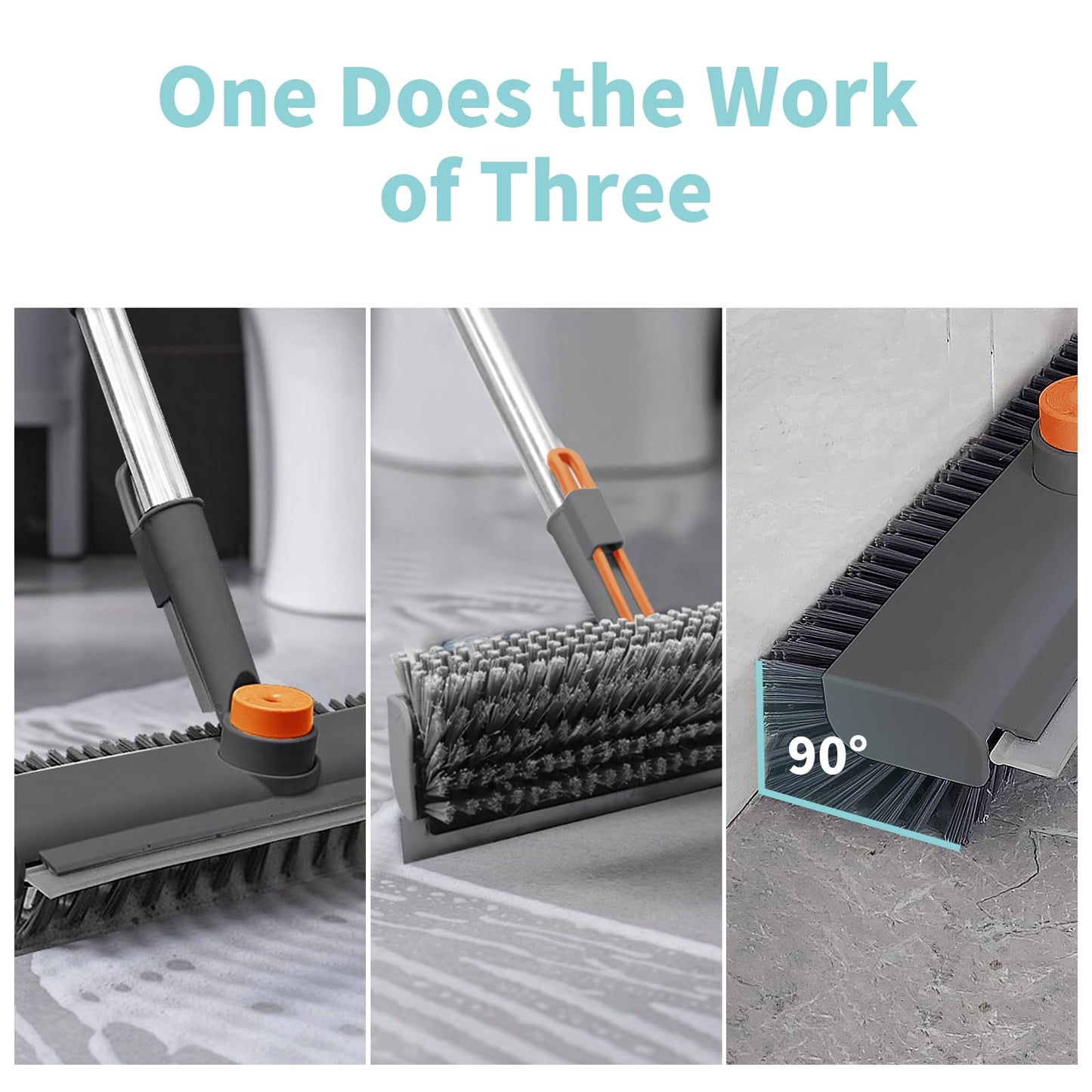 3-in-1 Floor Scrub Brush with Long Handle & 360° Rotating Head