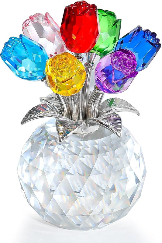 🔥Limited TimePromotion 50% OFF 🌹 Crystal Rose Figurine with Vase – A Colorful Collectible Display❤️