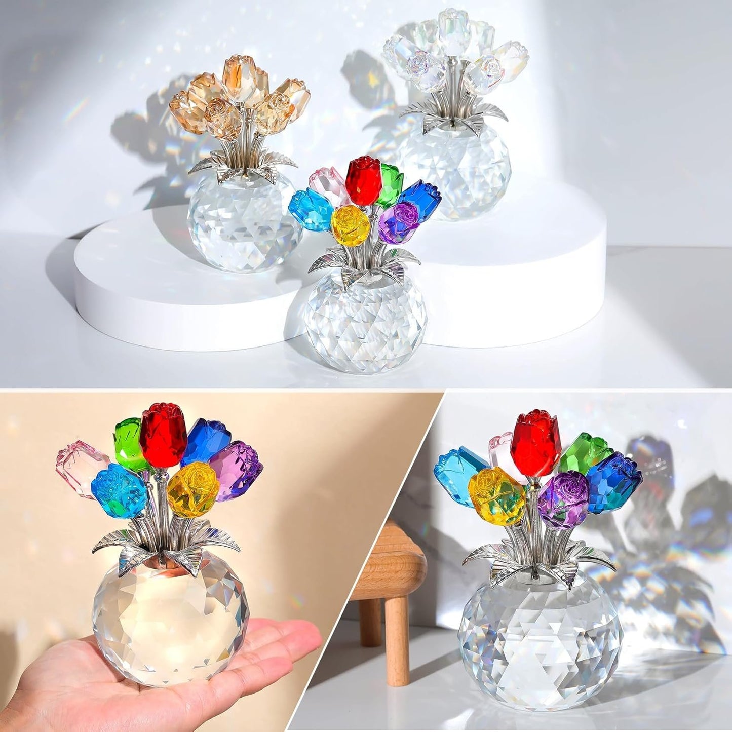 🔥Limited TimePromotion 50% OFF 🌹 Crystal Rose Figurine with Vase – A Colorful Collectible Display❤️