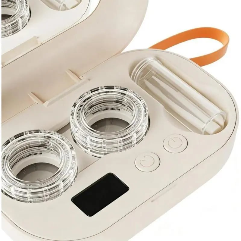 💝✨Ultrasonic Rechargeable Contact Lens Cleaner with Vanity Mirror - Portable Case for Hard & Soft Lenses