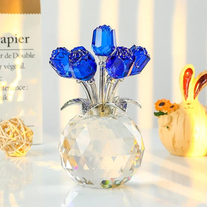🔥Limited TimePromotion 50% OFF 🌹 Crystal Rose Figurine with Vase – A Colorful Collectible Display❤️