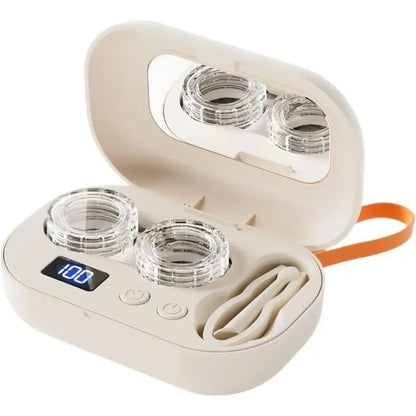 💝✨Ultrasonic Rechargeable Contact Lens Cleaner with Vanity Mirror - Portable Case for Hard & Soft Lenses