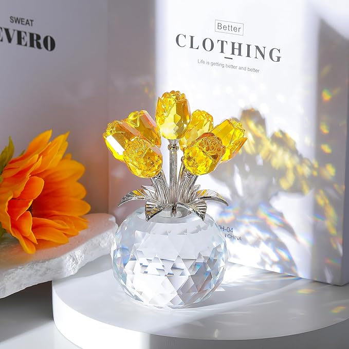 🔥Limited TimePromotion 50% OFF 🌹 Crystal Rose Figurine with Vase – A Colorful Collectible Display❤️