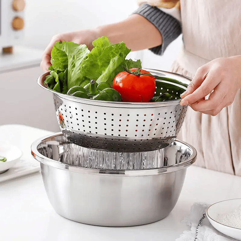 3-Piece Thickened Stainless Steel Mixing Bowl Set with Draining Basket